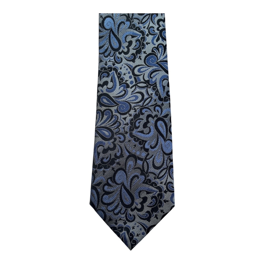 Van Heusen Mens‎ Blue Grey Paisley Silk Necktie Stain Resistant Formal Tie